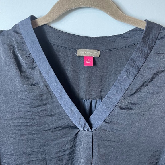 Vince Camuto Navy V Neck Long Sleeve Blouse - Picture 2 of 5